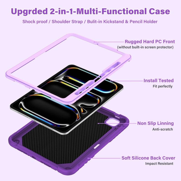 For iPad Pro 11 2024 Kickstand PC Hybrid Silicone Tablet Case with Strap(Purple) - iPad Pro 11 2024 Cases by buy2fix | Online Shopping UK | buy2fix