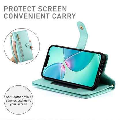 For iPhone SE 4 2024 Nine Card-slot Zipper Wallet Bag Leather Phone Case(Mint Green) - More iPhone Cases by buy2fix | Online Shopping UK | buy2fix