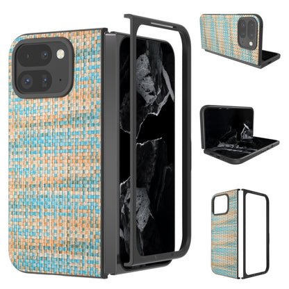 For Google Pixel 9 Pro Fold Black Frame Color Lattice Texture PU Phone Case(Blue) - Google Cases by buy2fix | Online Shopping UK | buy2fix