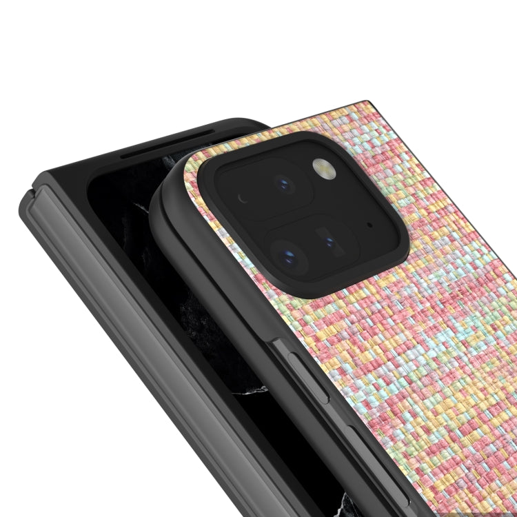 For Google Pixel 9 Pro Fold Black Frame Color Lattice Texture PU Phone Case(Pink) - Google Cases by buy2fix | Online Shopping UK | buy2fix