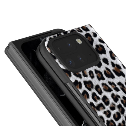 For Google Pixel 9 Pro Fold Black Frame Leopard Full Coverage Phone Case(Silver Leopard) - Google Cases by buy2fix | Online Shopping UK | buy2fix