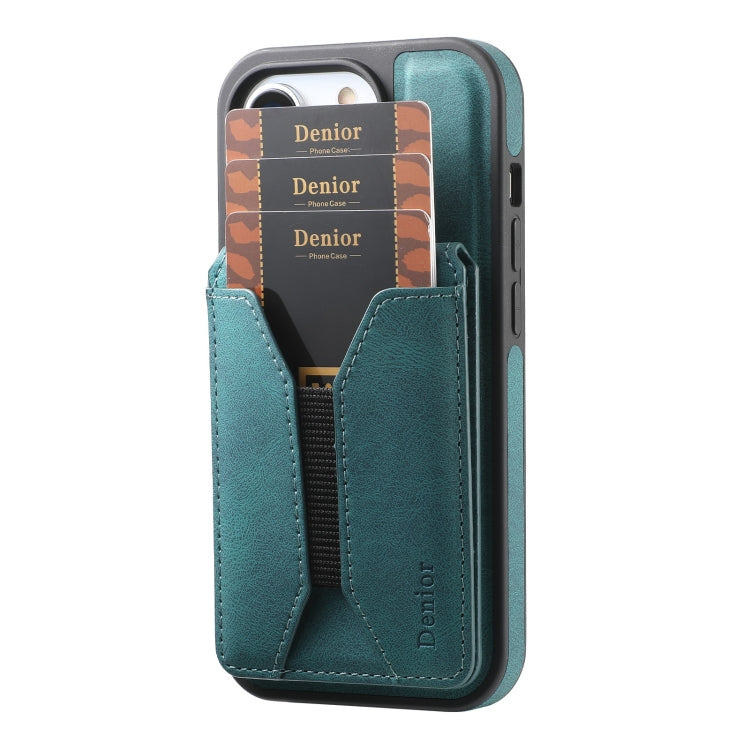 For iPhone 14 / 13 Denior D18 Skin Feel Rotating Holder MagSafe Detachable Card Slot Phone Case(Blue) - iPhone 14 Cases by Denior | Online Shopping UK | buy2fix