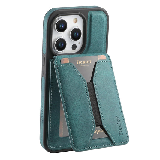 For iPhone 16 Pro Max Denior D18 Skin Feel Rotating Holder MagSafe Detachable Card Slot Phone Case(Blue) - iPhone 16 Pro Max Cases by Denior | Online Shopping UK | buy2fix