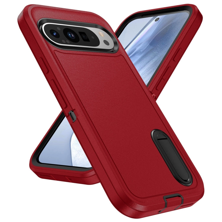 For Google Pixel 9 Pro Rugged PC + Silicone Phone Case with Holder(Red+Black) - Google Cases by buy2fix | Online Shopping UK | buy2fix