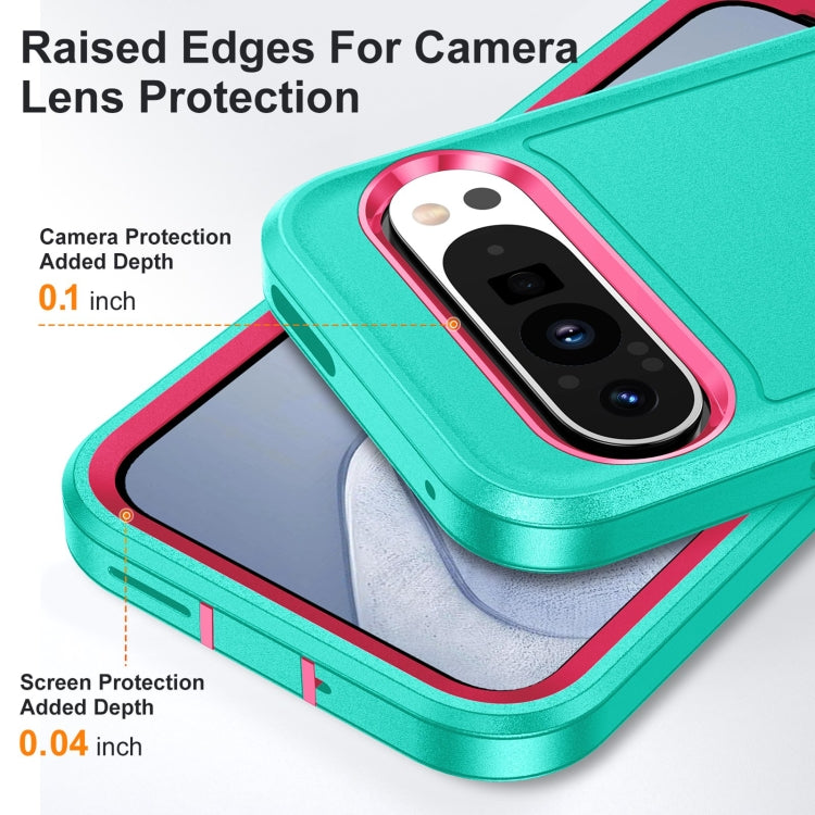 For Google Pixel 9 Pro Rugged PC + Silicone Phone Case with Holder(Light Green+Rose Red) - Google Cases by buy2fix | Online Shopping UK | buy2fix