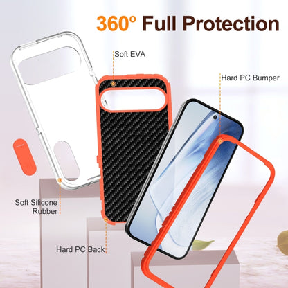 For Google Pixel 9 Pro Rugged PC + Silicone Phone Case with Holder(Transparent+Orange) - Google Cases by buy2fix | Online Shopping UK | buy2fix