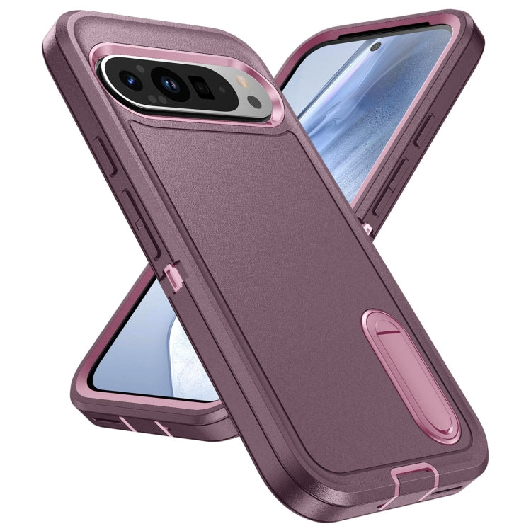 For Google Pixel 9 Pro Rugged PC + Silicone Phone Case with Holder(Purple+Pink) - Google Cases by buy2fix | Online Shopping UK | buy2fix