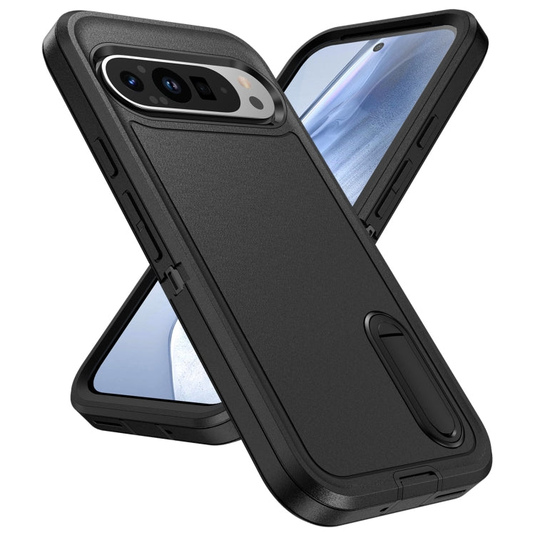 For Google Pixel 9 Rugged PC + Silicone Phone Case with Holder(Black) - Google Cases by buy2fix | Online Shopping UK | buy2fix