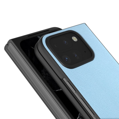 For Google Pixel 9 Pro Fold ABEEL Genuine Leather Elegant Black Edge Phone Case(Sky Blue) - Google Cases by buy2fix | Online Shopping UK | buy2fix