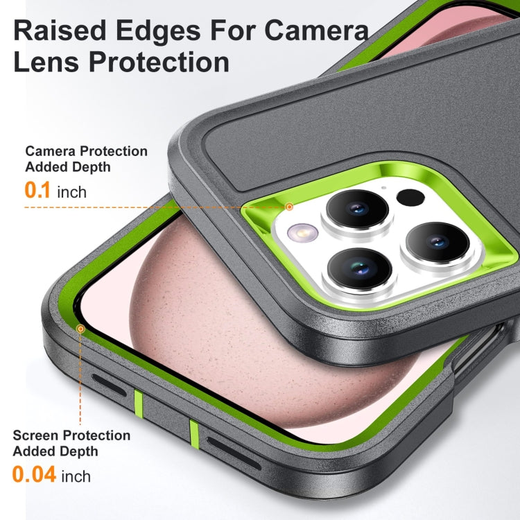 For iPhone 16 Pro Rugged PC + Silicone Phone Case with Holder(Grey+Fresh Green) - iPhone 16 Pro Cases by buy2fix | Online Shopping UK | buy2fix