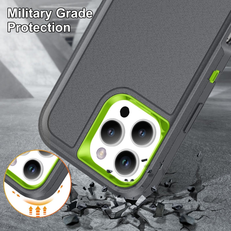 For iPhone 16 Pro Rugged PC + Silicone Phone Case with Holder(Grey+Fresh Green) - iPhone 16 Pro Cases by buy2fix | Online Shopping UK | buy2fix