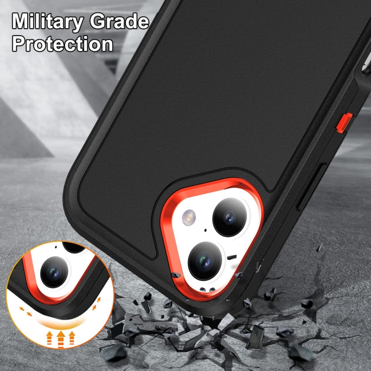 For iPhone 16 Plus Rugged PC + Silicone Phone Case with Holder(Black+Orange) - iPhone 16 Plus Cases by buy2fix | Online Shopping UK | buy2fix