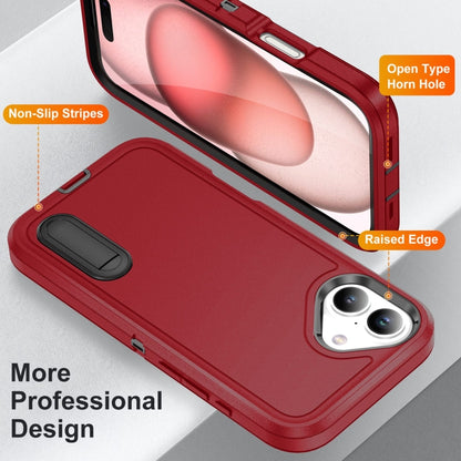 For iPhone 16 Plus Rugged PC + Silicone Phone Case with Holder(Red+Black) - iPhone 16 Plus Cases by buy2fix | Online Shopping UK | buy2fix