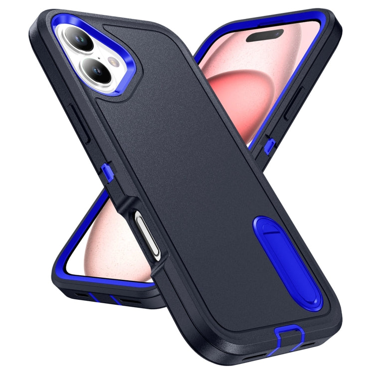 For iPhone 16 Plus Rugged PC + Silicone Phone Case with Holder(Dark Blue+Royal Blue) - iPhone 16 Plus Cases by buy2fix | Online Shopping UK | buy2fix