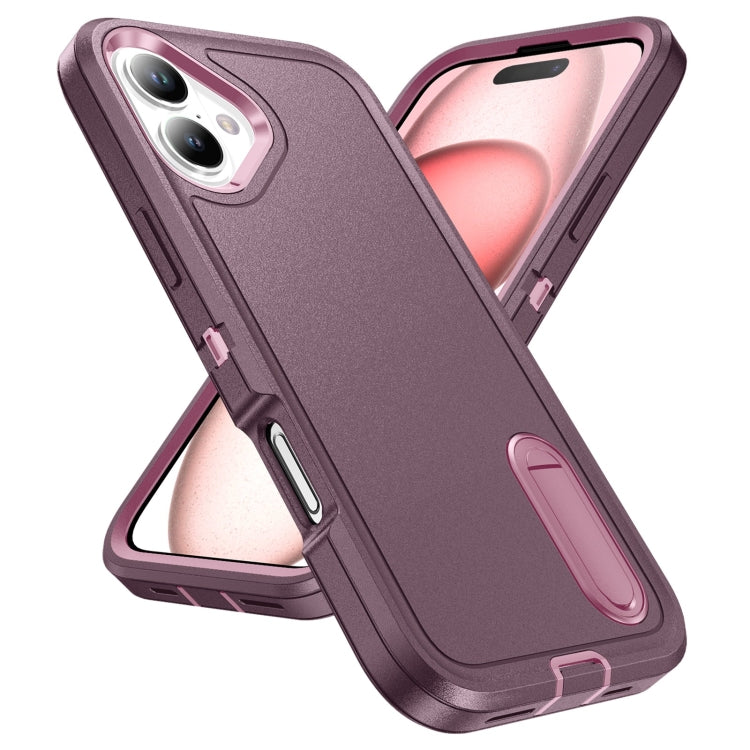 For iPhone 16 Plus Rugged PC + Silicone Phone Case with Holder(Purple+Pink) - iPhone 16 Plus Cases by buy2fix | Online Shopping UK | buy2fix