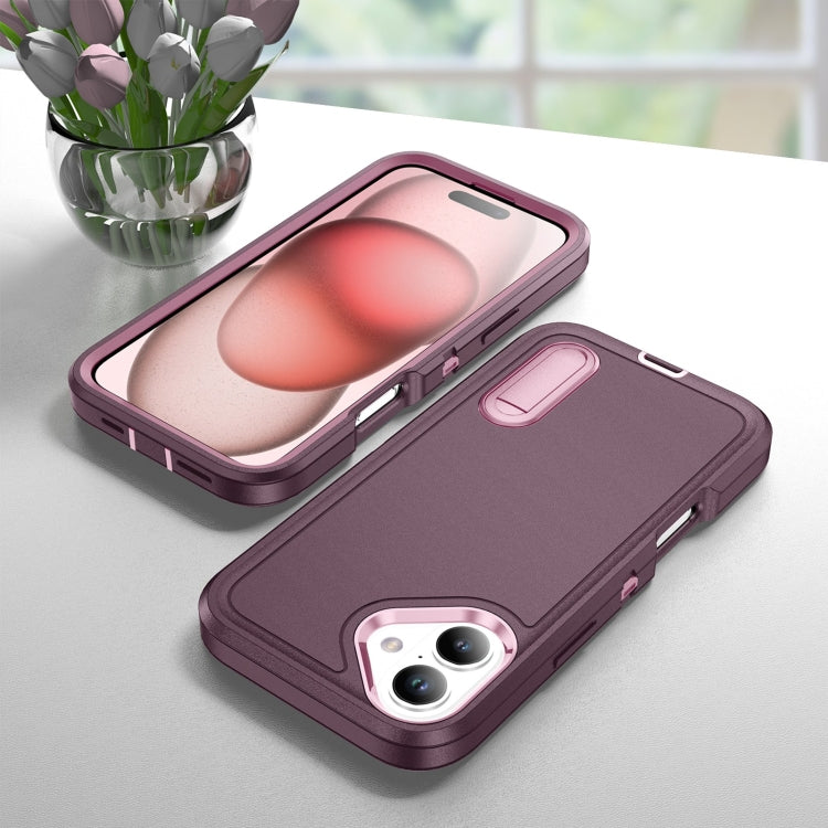 For iPhone 16 Plus Rugged PC + Silicone Phone Case with Holder(Purple+Pink) - iPhone 16 Plus Cases by buy2fix | Online Shopping UK | buy2fix