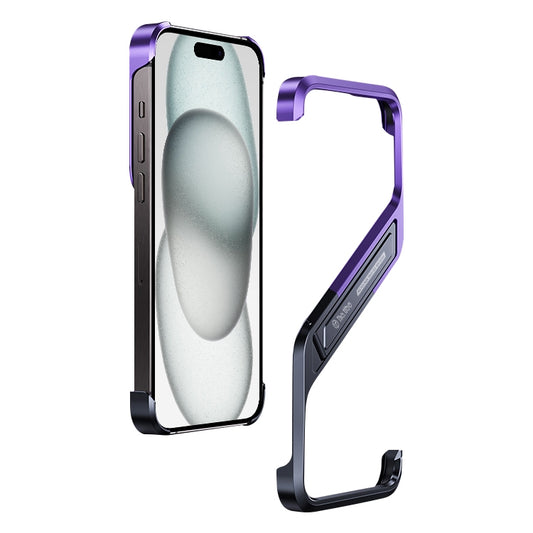 For iPhone 15 S-shaped Stand Frameless Metal Phone Case(Black Purple) - iPhone 15 Cases by buy2fix | Online Shopping UK | buy2fix