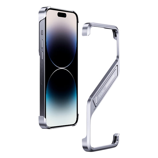 For iPhone 14 Pro Max S-shaped Stand Frameless Metal Phone Case(Silver) - iPhone 14 Pro Max Cases by buy2fix | Online Shopping UK | buy2fix