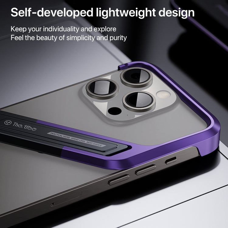 For iPhone 16 S-shaped Stand Frameless Metal Phone Case(Black Purple) - iPhone 16 Cases by buy2fix | Online Shopping UK | buy2fix