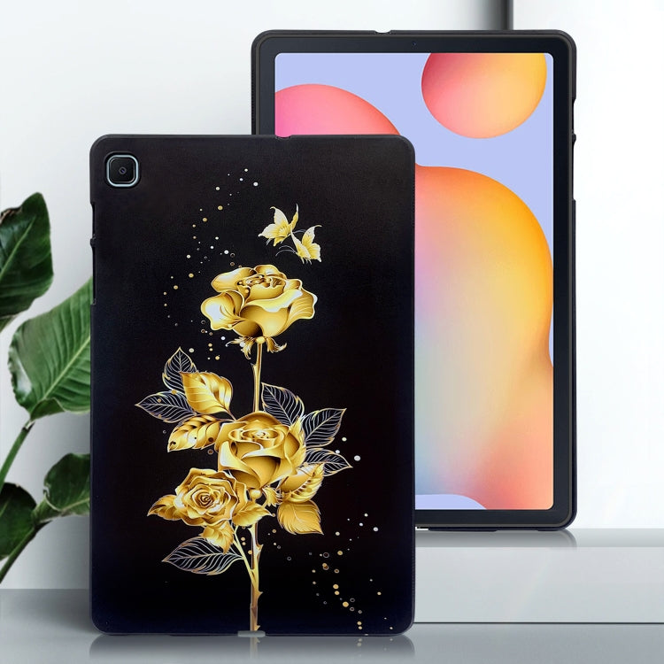 For Samsung Galaxy Tab S6 Lite 2024 / 2022 Color Painting Pattern Smart Tablet TPU Case(Golden Rose) - Tab S6 Lite P610 / P615 by buy2fix | Online Shopping UK | buy2fix