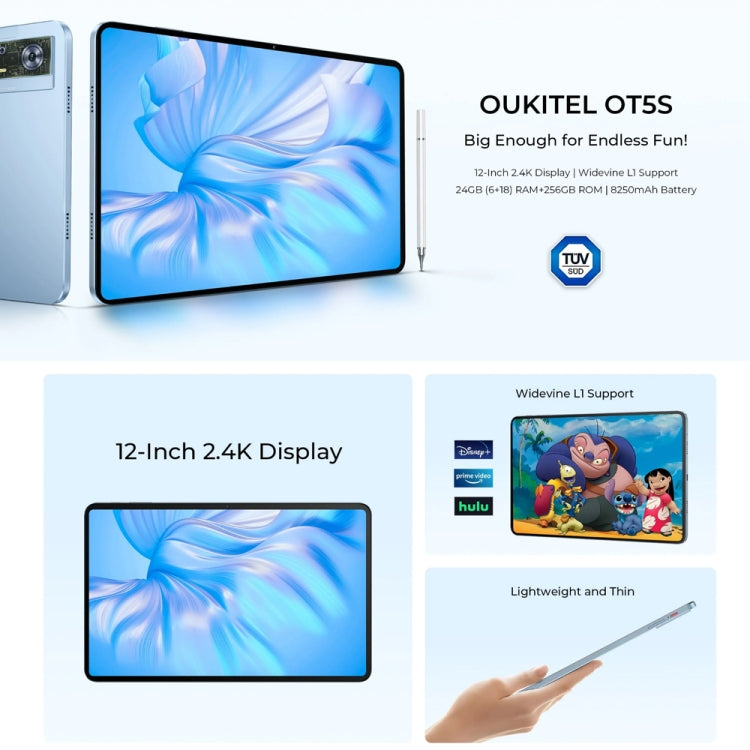 [HK Warehouse] OUKITEL OT5S Tablet PC 12 inch 2.4K Screen, 6GB+256GB, Android 14 Unisoc Tiger T606 Octa Core, Support Dual SIM 4G Network, EU Plug(Blue) - Other by OUKITEL | Online Shopping UK | buy2fix