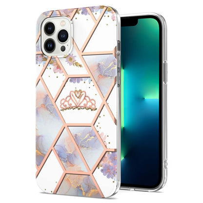 For iPhone 16 Pro Splicing Marble Flower IMD TPU Phone Case(Crown) - iPhone 16 Pro Cases by buy2fix | Online Shopping UK | buy2fix