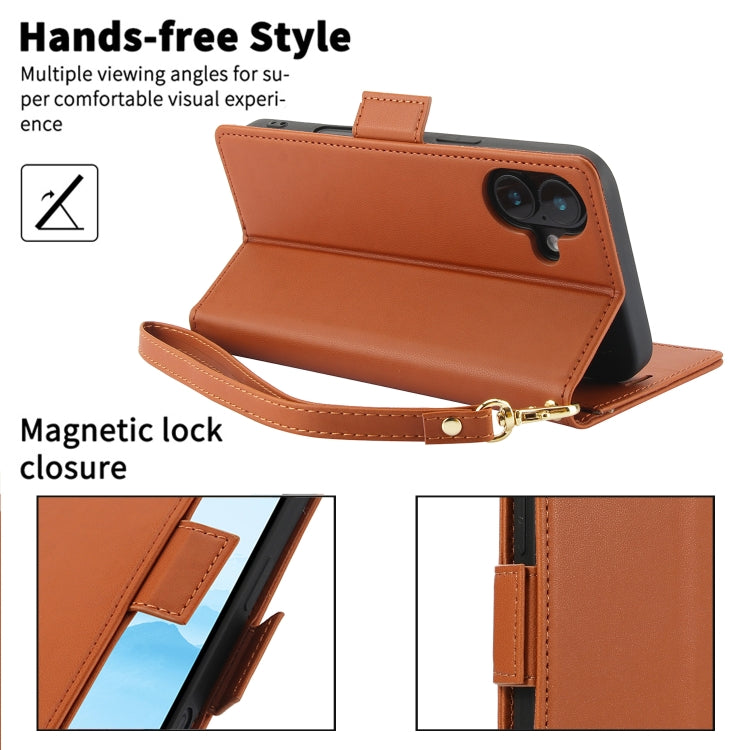 For iPhone 16 Side Buckle RFID Anti-theft Leather Phone Case(Brown) - iPhone 16 Cases by buy2fix | Online Shopping UK | buy2fix