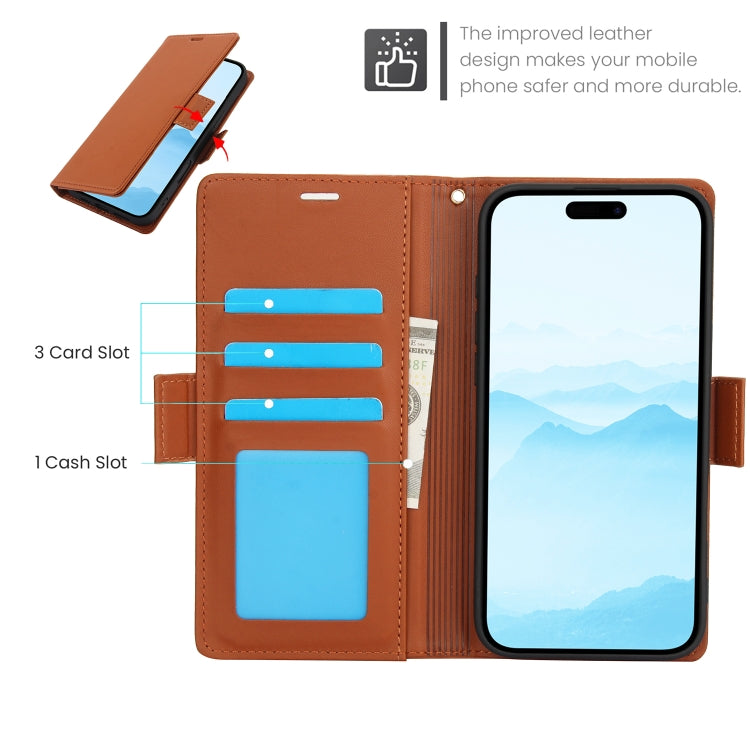 For iPhone 16 Side Buckle RFID Anti-theft Leather Phone Case(Brown) - iPhone 16 Cases by buy2fix | Online Shopping UK | buy2fix