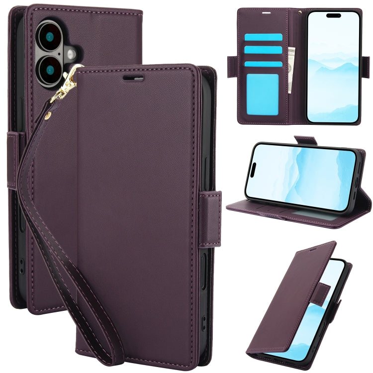 For iPhone 16 Plus Side Buckle RFID Anti-theft Leather Phone Case(Dark Purple) - iPhone 16 Plus Cases by buy2fix | Online Shopping UK | buy2fix