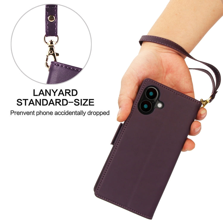 For iPhone 16 Plus Side Buckle RFID Anti-theft Leather Phone Case(Dark Purple) - iPhone 16 Plus Cases by buy2fix | Online Shopping UK | buy2fix