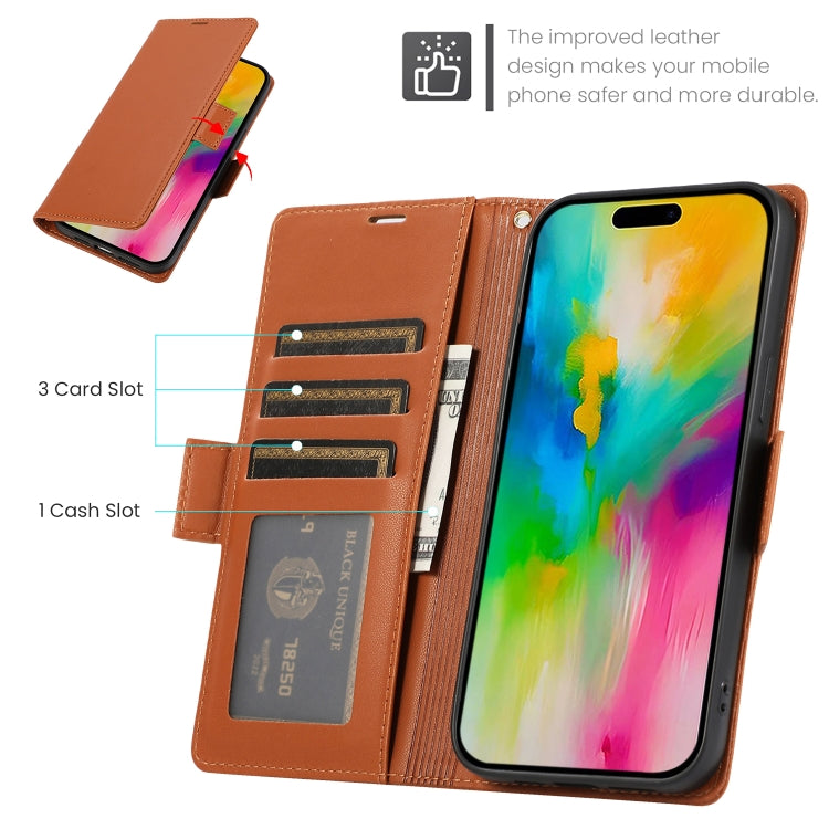 For iPhone 16 Pro Side Buckle RFID Anti-theft Leather Phone Case(Brown) - iPhone 16 Pro Cases by buy2fix | Online Shopping UK | buy2fix