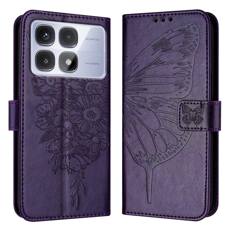 For Redmi K70 Ultra 5G Global Embossed Butterfly Leather Phone Case(Dark Purple) - Xiaomi Cases by buy2fix | Online Shopping UK | buy2fix