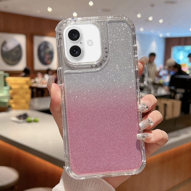 For iPhone 16 TPU + PC + Glitter Paper Full Coverage Phone Case(Pink) - iPhone 16 Cases by buy2fix | Online Shopping UK | buy2fix