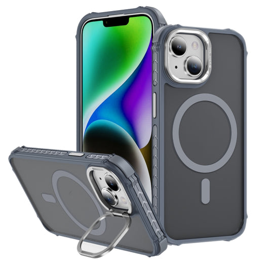 For iPhone 13 Rainbow Series Skin Feel MagSafe Lens Holder Phone Case(Grey) - iPhone 13 Cases by buy2fix | Online Shopping UK | buy2fix