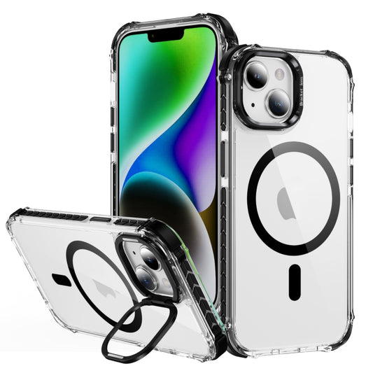 For iPhone 14 Plus Rainbow Series Transparent MagSafe Lens Holder Phone Case(Black) - iPhone 14 Plus Cases by buy2fix | Online Shopping UK | buy2fix