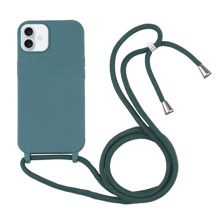 For iPhone 16 Plus Candy Colors TPU Protective Phone Case with Lanyard(Dark Green) - iPhone 16 Plus Cases by buy2fix | Online Shopping UK | buy2fix