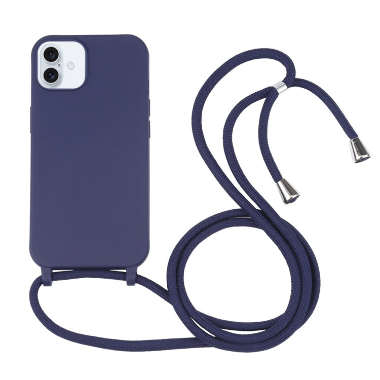 For iPhone 16 Plus Candy Colors TPU Protective Phone Case with Lanyard(Dark Blue) - iPhone 16 Plus Cases by buy2fix | Online Shopping UK | buy2fix