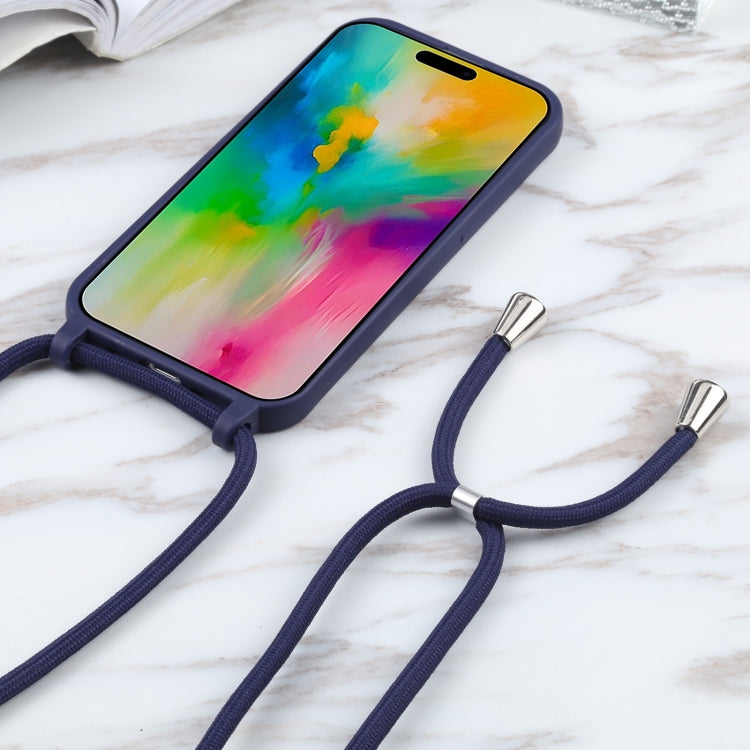 For iPhone 16 Candy Colors TPU Protective Phone Case with Lanyard(Dark Blue) - iPhone 16 Cases by buy2fix | Online Shopping UK | buy2fix