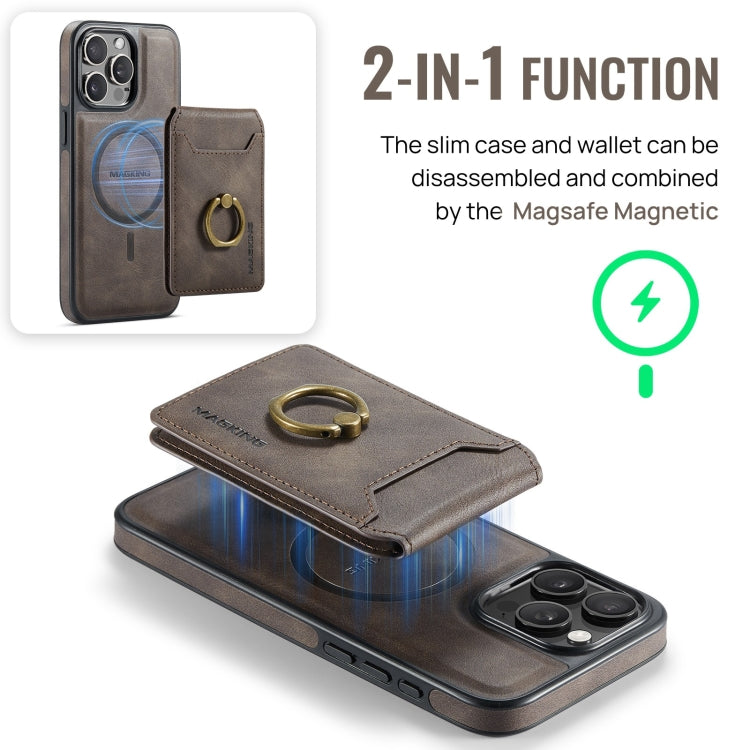 For iPhone 14 Plus DG.MING K1 MagSafe Detachable Wallet RFID Back Cover Phone Case(Coffee) - iPhone 14 Plus Cases by DG.MING | Online Shopping UK | buy2fix