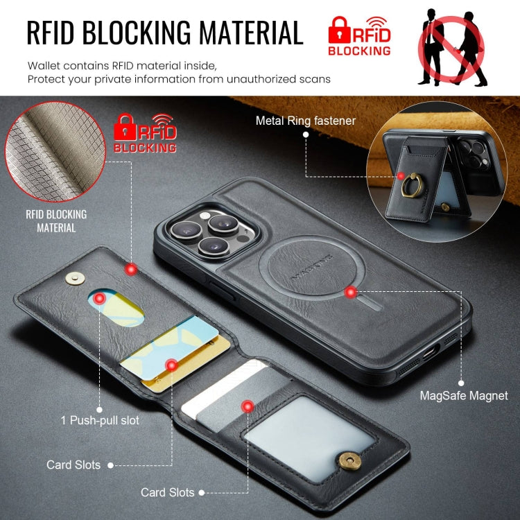 For iPhone 14 DG.MING K1 MagSafe Detachable Wallet RFID Back Cover Phone Case(Black) - iPhone 14 Cases by DG.MING | Online Shopping UK | buy2fix