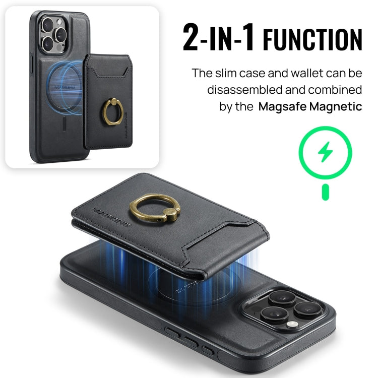 For iPhone 14 DG.MING K1 MagSafe Detachable Wallet RFID Back Cover Phone Case(Black) - iPhone 14 Cases by DG.MING | Online Shopping UK | buy2fix