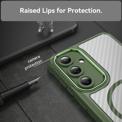 For Samsung Galaxy S24 FE 5G Carbon Fiber Texture MagSafe Translucent Phone Case(Green) - Galaxy S24 FE 5G Cases by buy2fix | Online Shopping UK | buy2fix