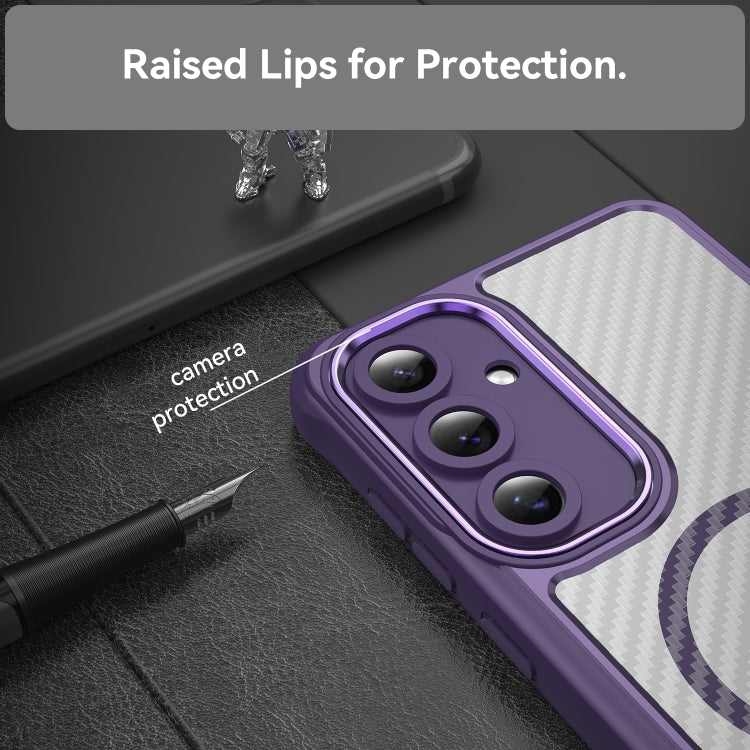 For Samsung Galaxy S24 FE 5G Carbon Fiber Texture MagSafe Translucent Phone Case(Purple) - Galaxy S24 FE 5G Cases by buy2fix | Online Shopping UK | buy2fix