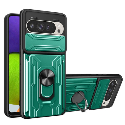 For Google Pixel 9 / 9 Pro Sliding Camshield TPU+PC Phone Case with Card Slot(Dark Green) - Google Cases by buy2fix | Online Shopping UK | buy2fix