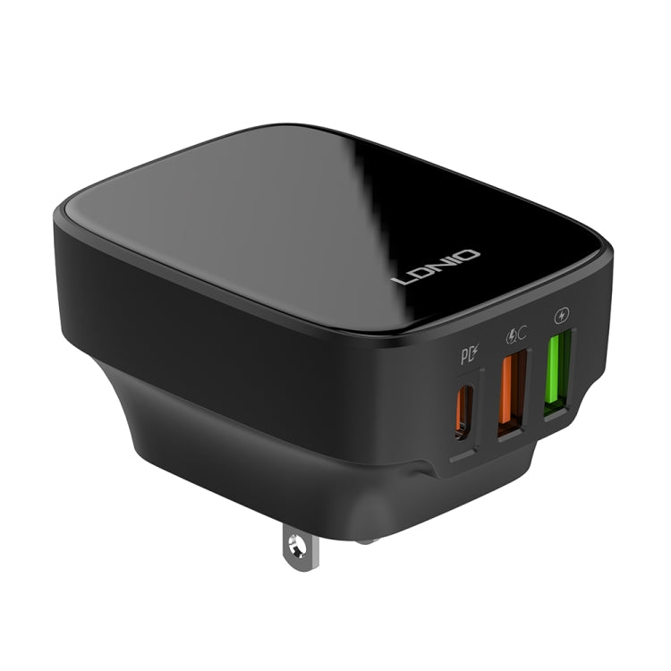 LDNIO Q334 32W Type-C + Dual USB Port Charger with 1m USB-C / Type-C to 8 Pin Data Cable, Plug Type:US Plug(Black) - USB Charger by LDNIO | Online Shopping UK | buy2fix