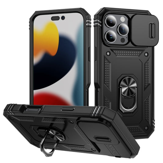 For iPhone 16 Pro Max Sliding Camshield TPU + PC Phone Case with Holder(Black) - iPhone 16 Pro Max Cases by buy2fix | Online Shopping UK | buy2fix