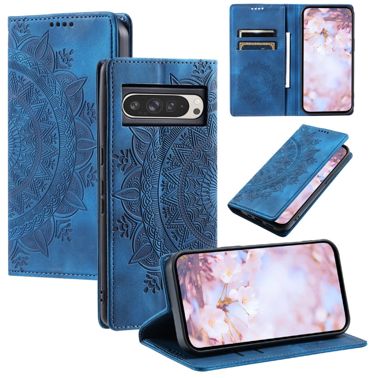 For Google Pixel 9 Pro XL Totem Embossed Magnetic Leather Phone Case(Blue) - Google Cases by buy2fix | Online Shopping UK | buy2fix