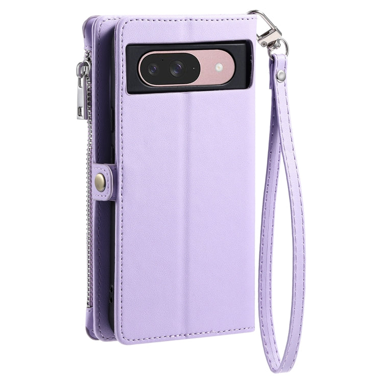 For Google Pixel 9 / 9 Pro Leather Stitching Multi-card Slot Zipper Phone Case(Purple) - Google Cases by buy2fix | Online Shopping UK | buy2fix