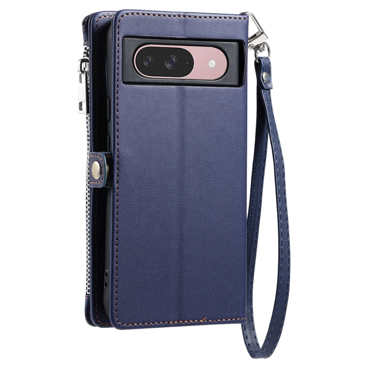 For Google Pixel 9 / 9 Pro Leather Stitching Multi-card Slot Zipper Phone Case(Blue) - Google Cases by buy2fix | Online Shopping UK | buy2fix