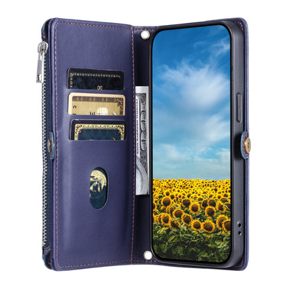 For Google Pixel 9 / 9 Pro Leather Stitching Multi-card Slot Zipper Phone Case(Blue) - Google Cases by buy2fix | Online Shopping UK | buy2fix